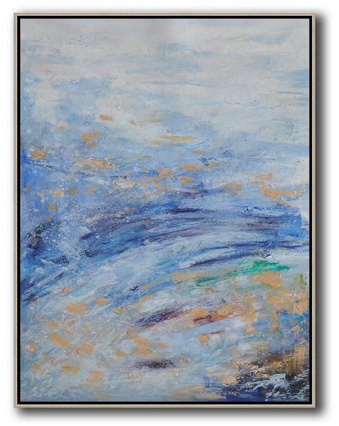 Extra Large Acrylic Painting On Canvas,Oversized Abstract Landscape Painting,Pop Art Canvas,White,Sky Blue,Yellow.etc